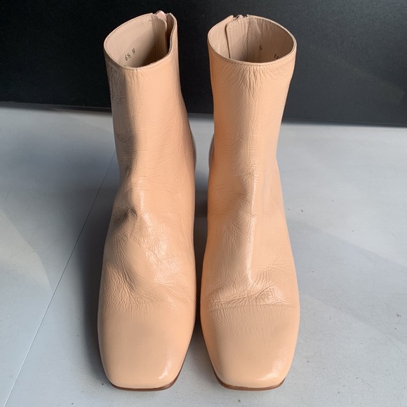 Stuart Weitzman Ankle Boots Women’s 6.5‎ Nude Beige Leather Zip Booties Heeled - Picture 8 of 16